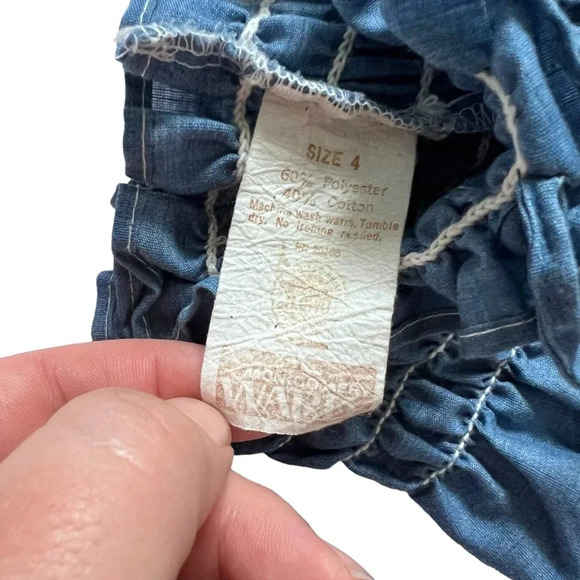 Vintage 70s Montgomery Ward Union Chambray Halter Dress Girls 4 Blue Lace Trim - Picture 5 of 6